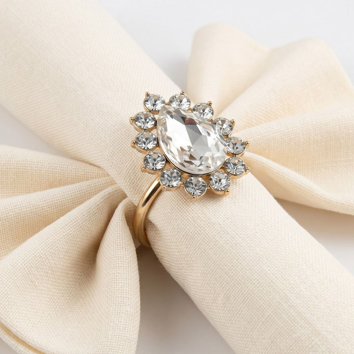 Clear Crystal Gold Napkin Ring - Set of 4