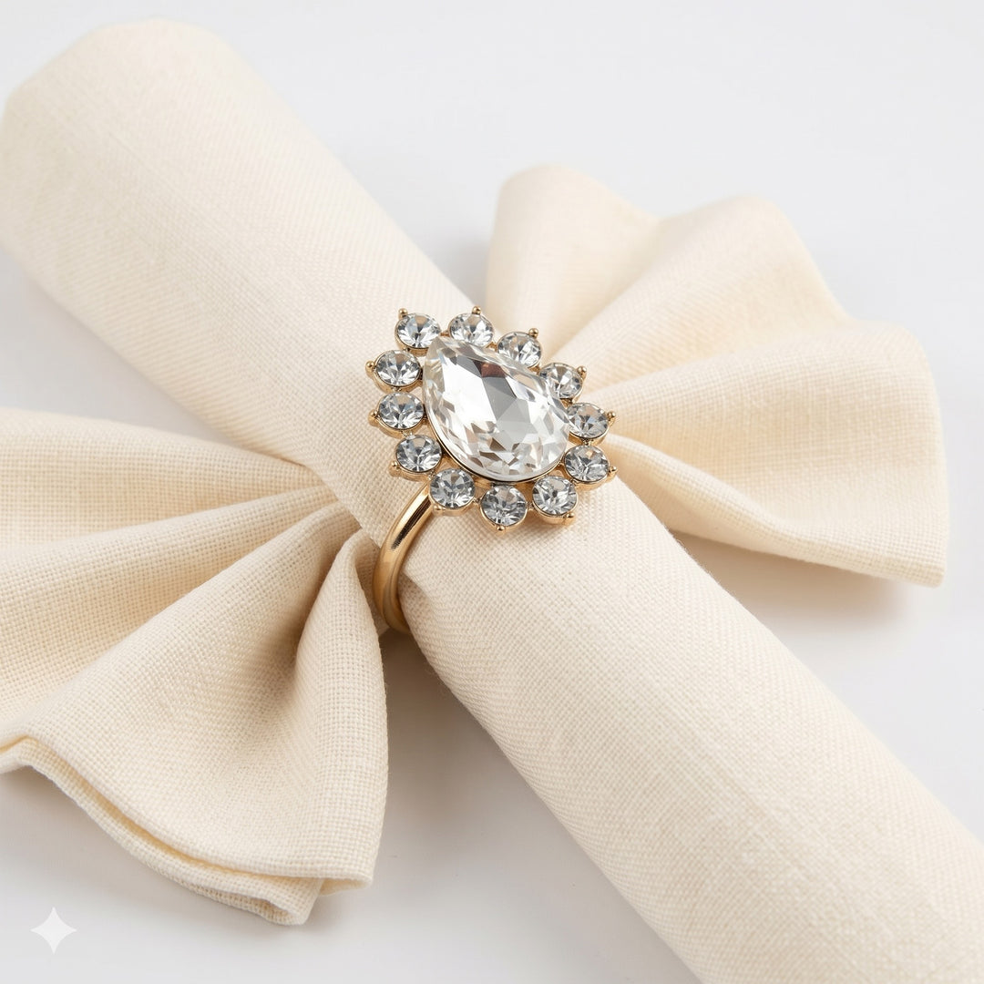 Clear Crystal Gold Napkin Ring - Set of 4