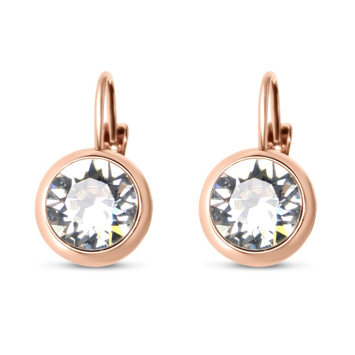 Clear Crystal Swarovski Stone in Rose Gold - French Clip Earrings