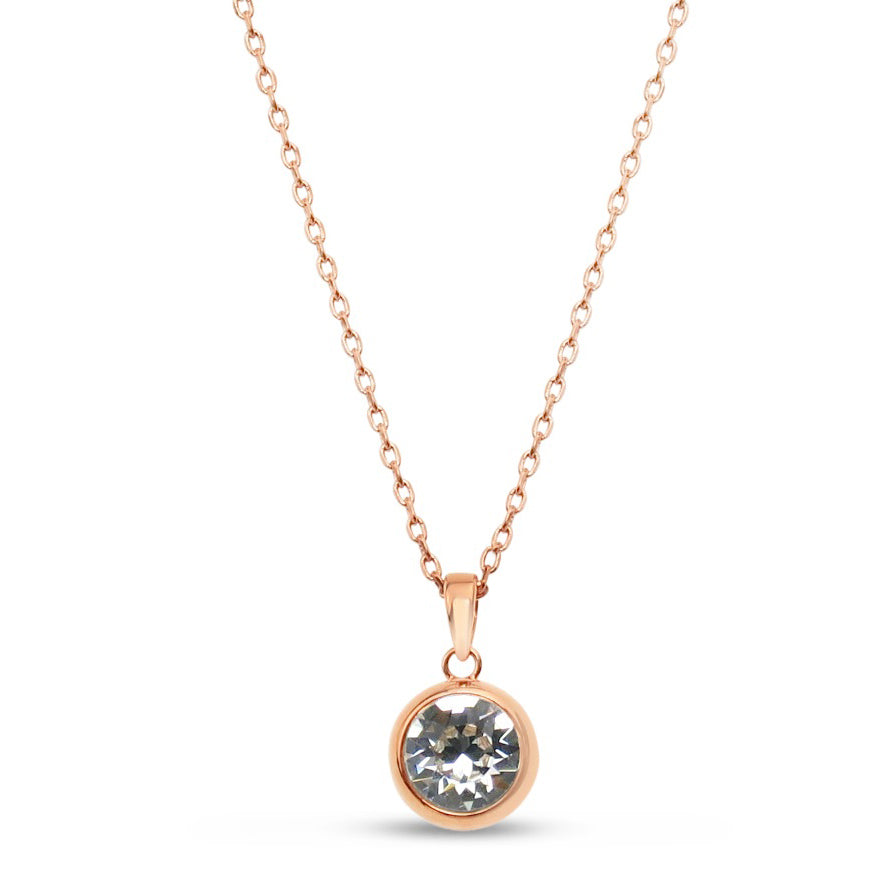 Clear Crystal Swarovski Stone in Rose Gold - Chain Necklace