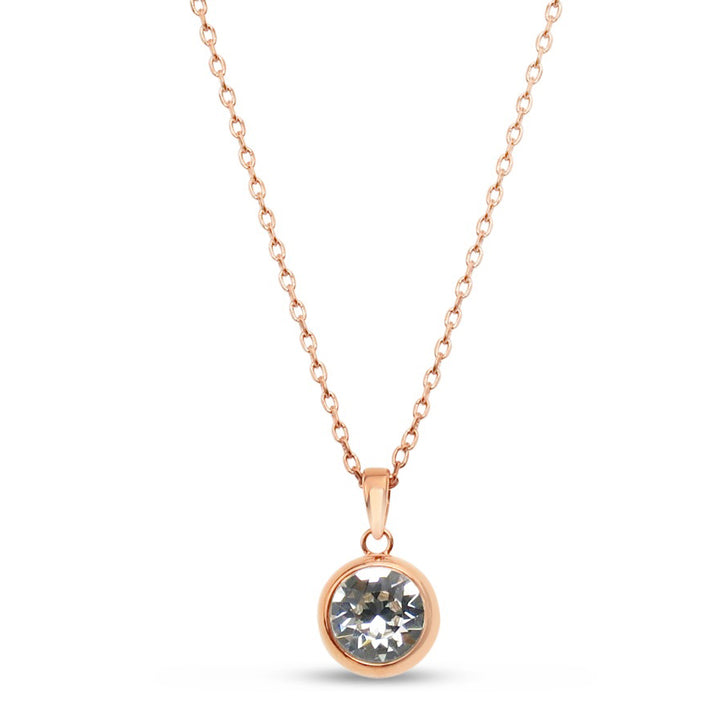 Clear Crystal Swarovski Stone in Rose Gold - Chain Necklace