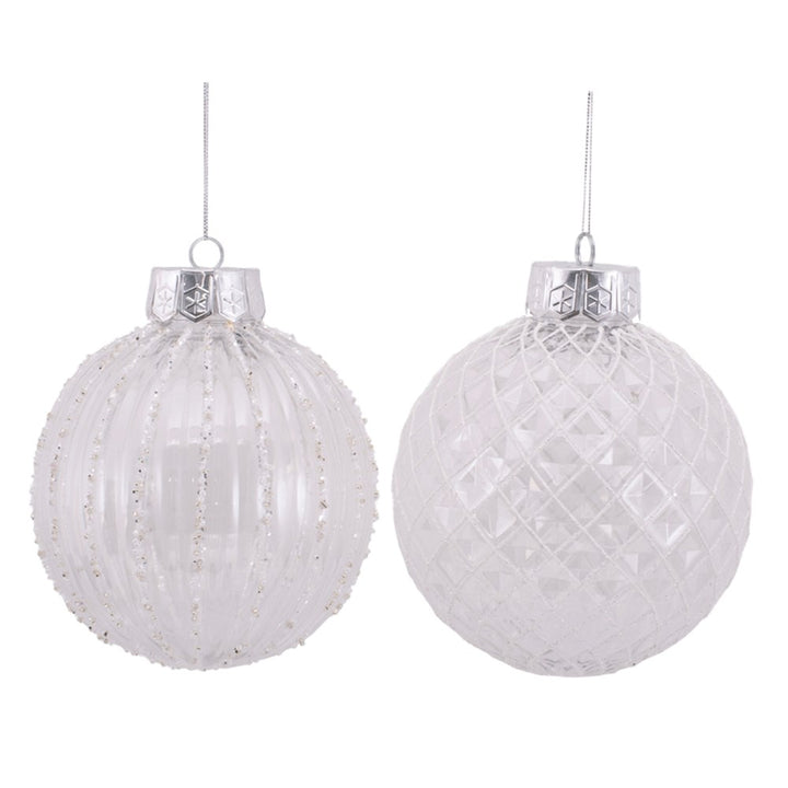 Clear Handpainted White and Silver Christmas Bauble 15cm - Set of 2