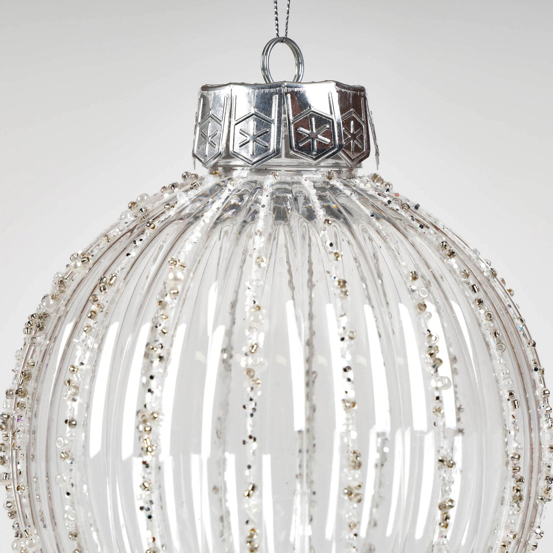 Clear Handpainted White and Silver Christmas Bauble 15cm - Set of 2