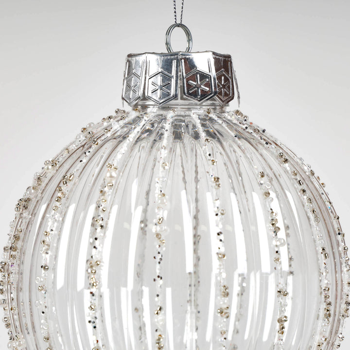 Clear Handpainted White and Silver Christmas Bauble 15cm - Set of 2