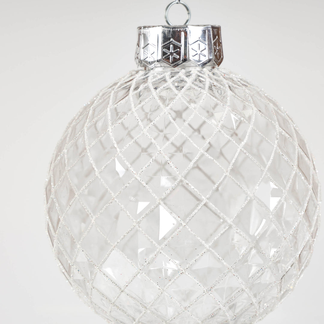 Clear Handpainted White and Silver Christmas Bauble 15cm - Set of 2