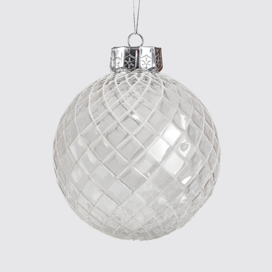 Clear Handpainted White and Silver Christmas Bauble 15cm - Set of 2