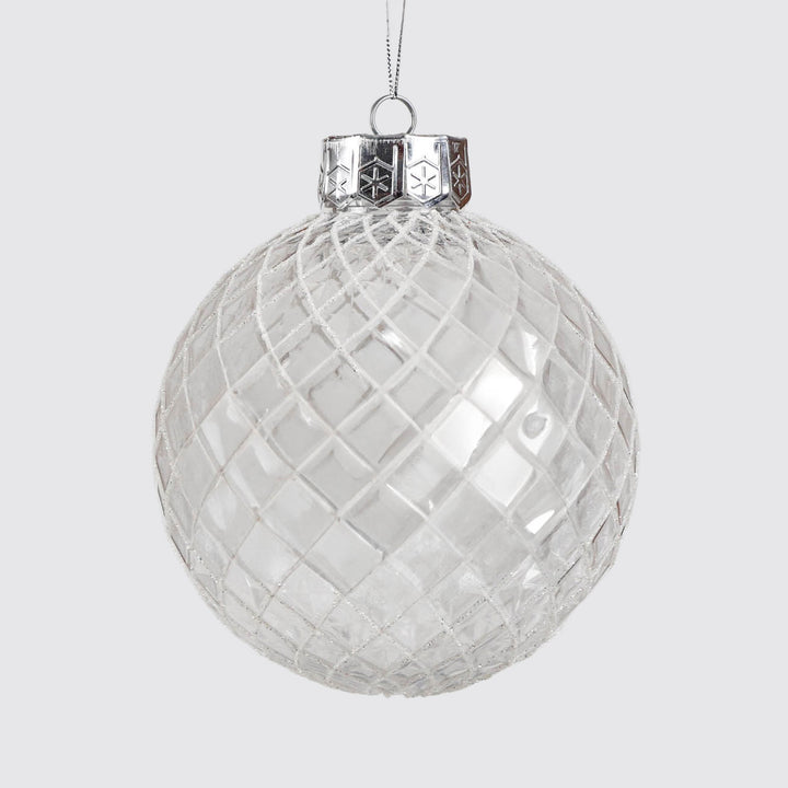 Clear Handpainted White and Silver Christmas Bauble 15cm - Set of 2