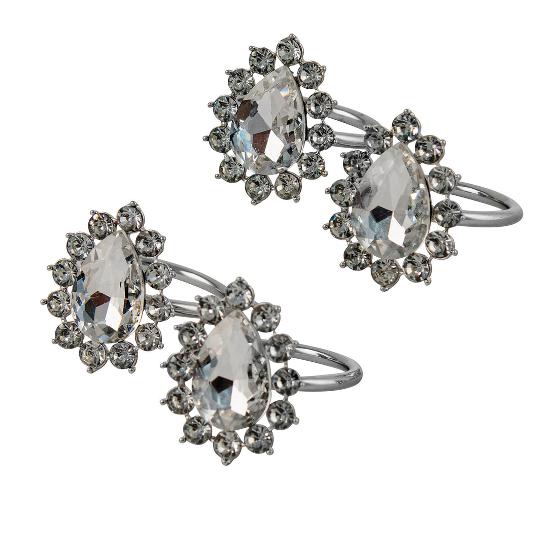 Clear Crystal Silver Napkin Ring - Set of 4