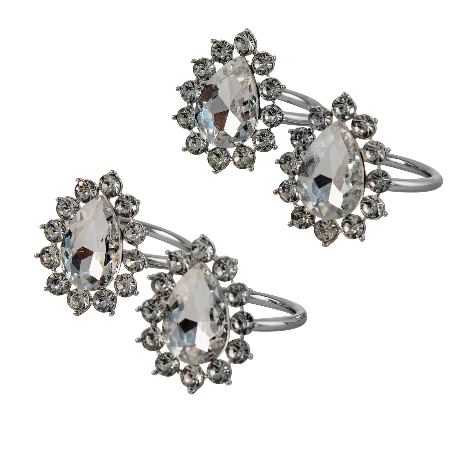 Clear Crystal Silver Napkin Ring - Set of 4