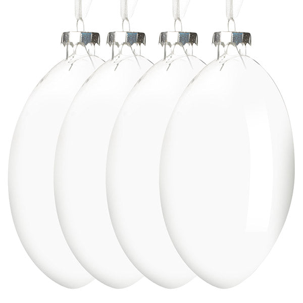 Clear Glass Craft Round Disc Bauble Decoration - Set of 4