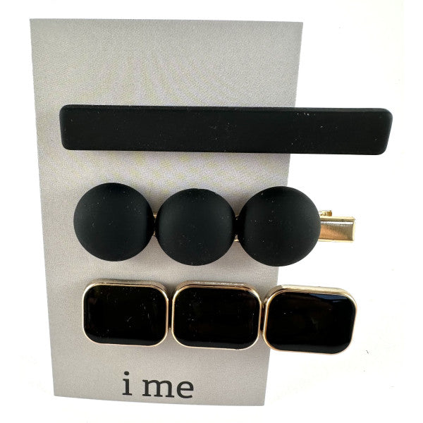 Hair Clips - Black and Gold - Set of 3 mixed