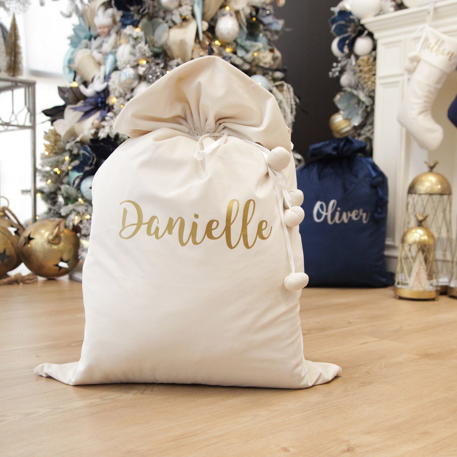 Personalised Ivory Velvet Santa Sack