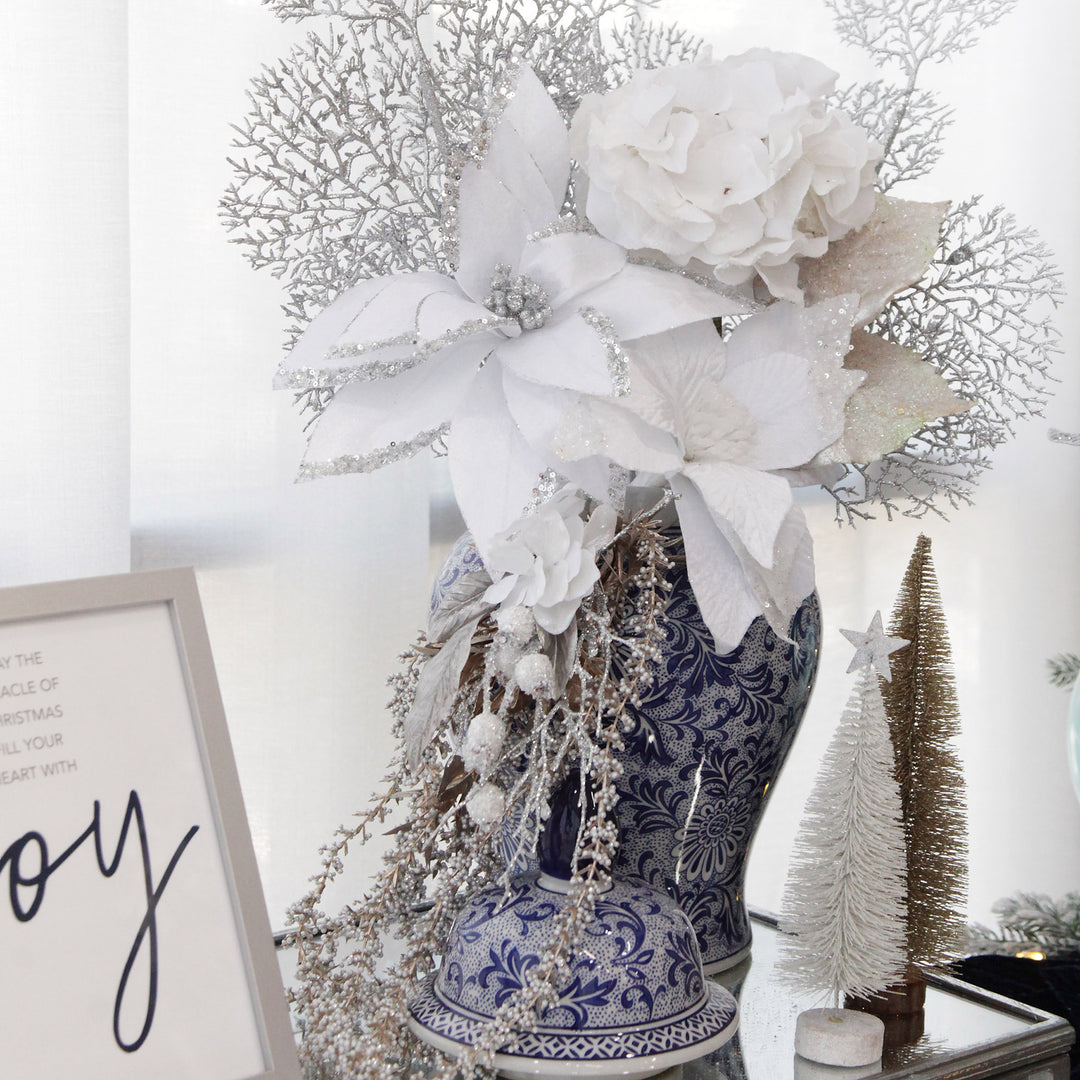 Silver and White Frost Christmas Spray