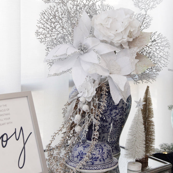 Silver and White Frost Christmas Spray