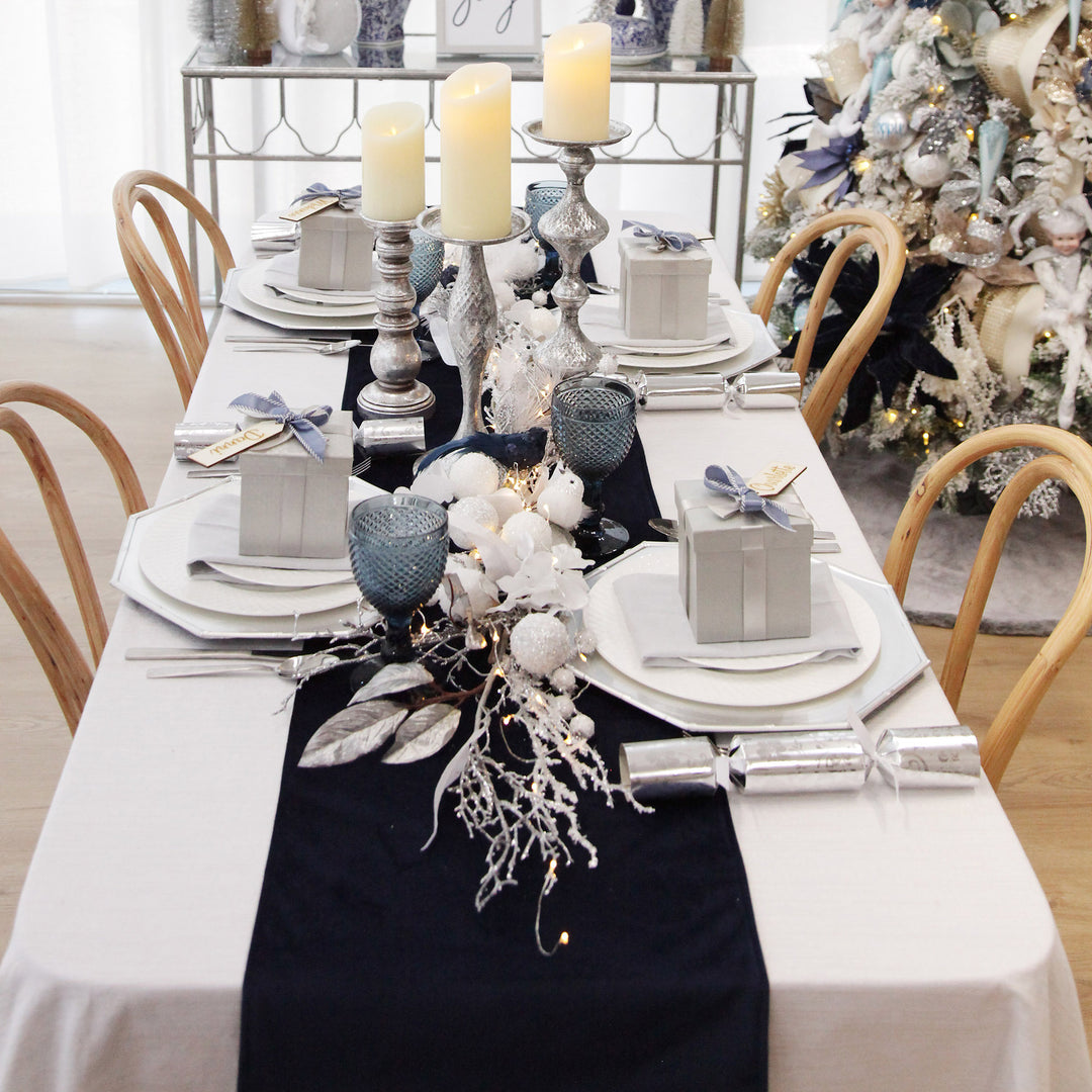 Luxe Navy Blue Velvet Lined Table Runner