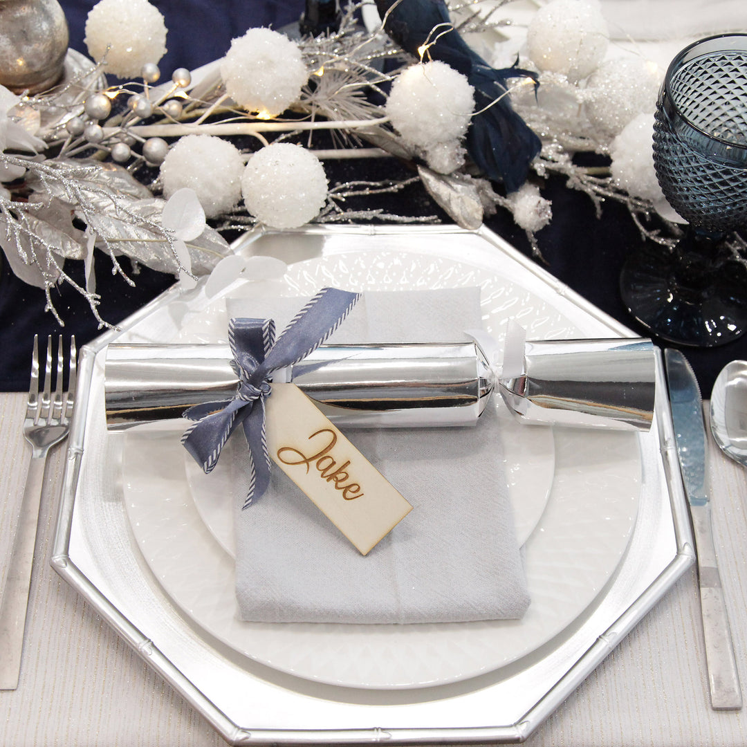 Metallic Silver Charger Plate with Bamboo Pattern Trim