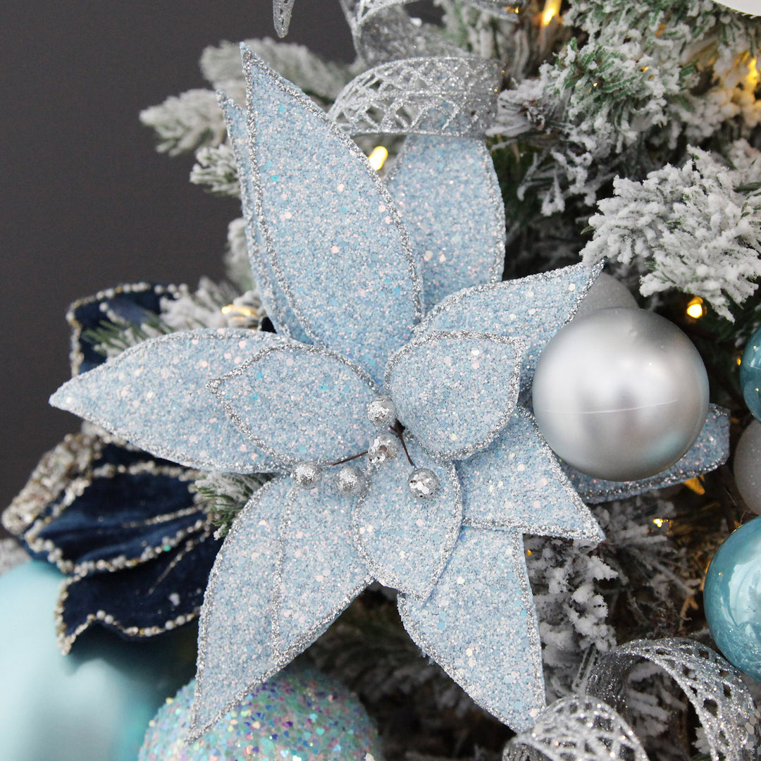 Ice Blue Glitter Poinsettia Flower Clip