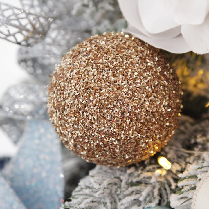 Rose Gold Sequin and Mercury Christmas Baubles 10cm - Set of 2