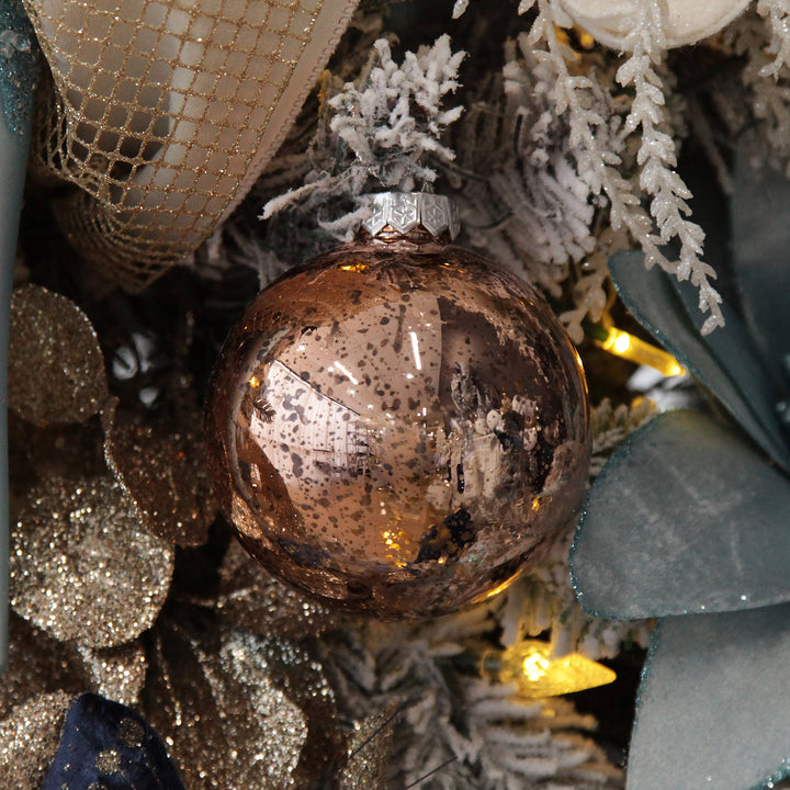Rose Gold Sequin and Mercury Christmas Baubles 10cm - Set of 2