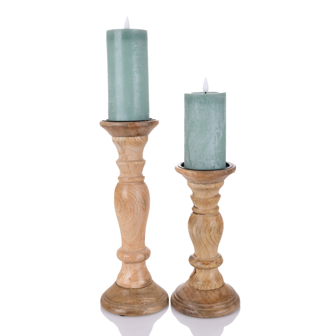 Coastal Wood Pillar Candle Holder 24cm