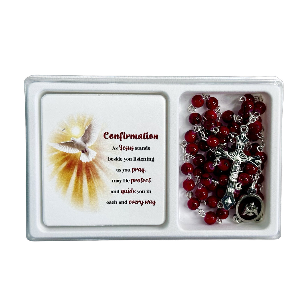 Confirmation Red Rosary and Message Plaque Gift Set