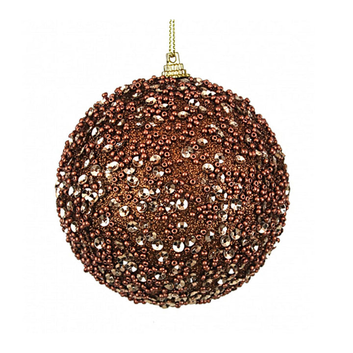 Copper Glitter Beaded Bauble - 10cm