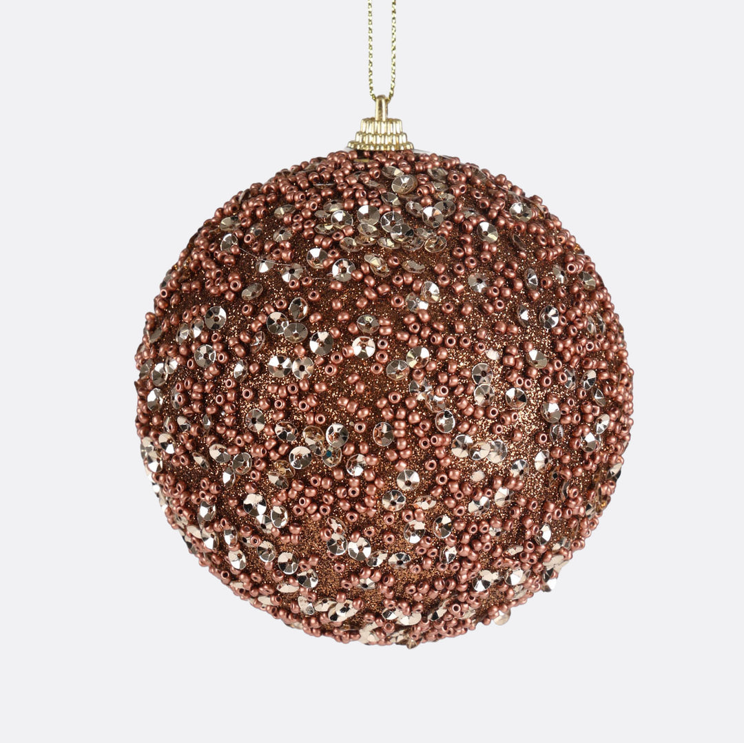 Copper Glitter Beaded Bauble - 10cm