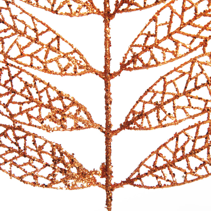 Copper Glitter Mesh Leaf Pick