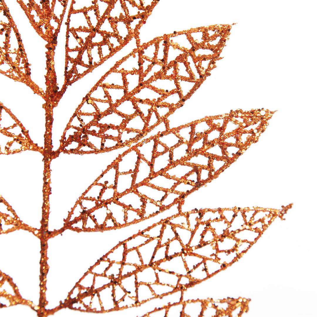 Copper Glitter Mesh Leaf Pick