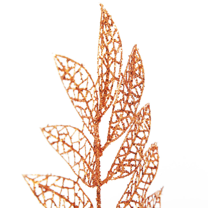 Copper Glitter Mesh Leaf Pick