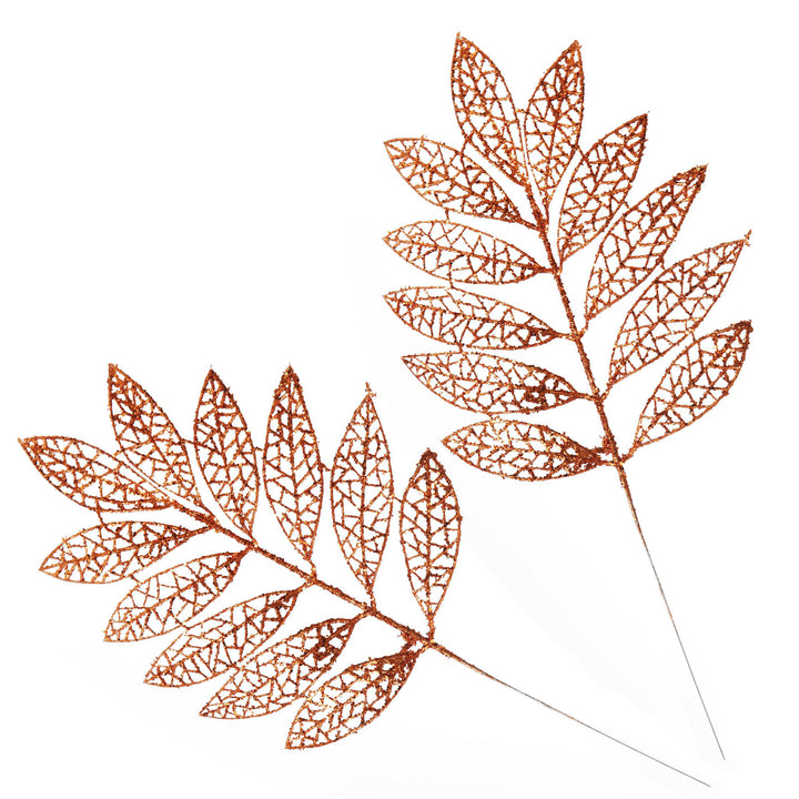 Copper Glitter Mesh Leaf Pick - Set of 2