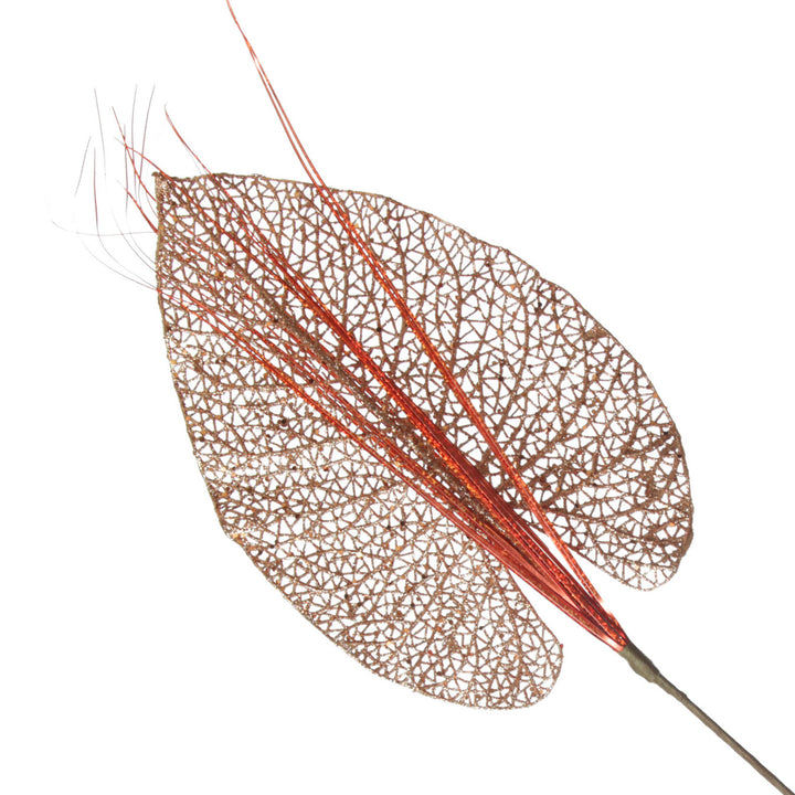 Copper Glitter Mesh Philodendron Leaf Pick 