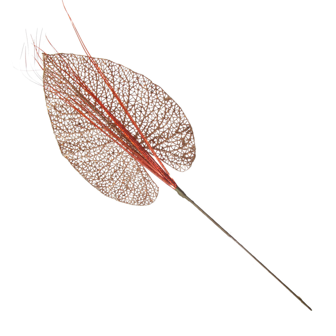 Copper Glitter Mesh Philodendron Leaf Pick 