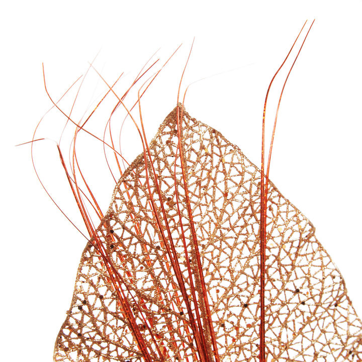 Copper Glitter Mesh Philodendron Leaf Pick 