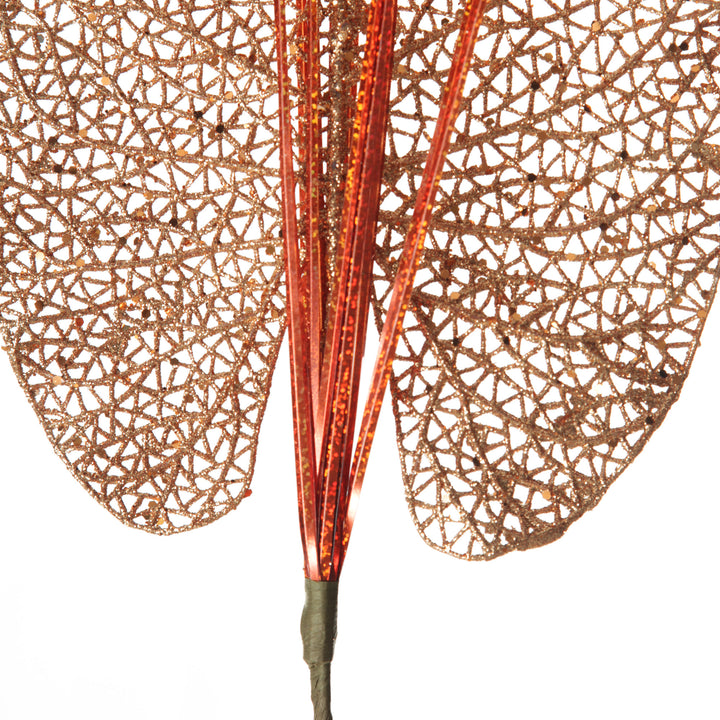 Copper Glitter Mesh Philodendron Leaf Pick 