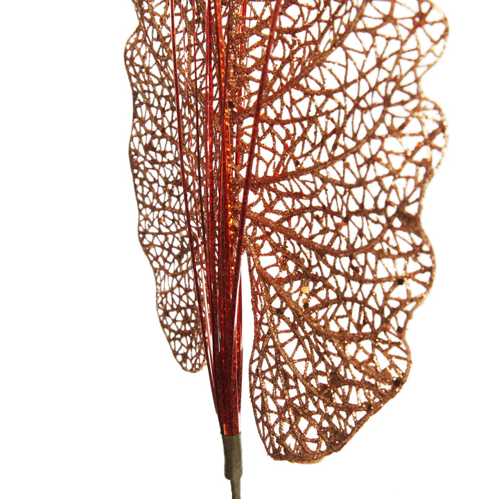 Copper Glitter Mesh Philodendron Leaf Pick 