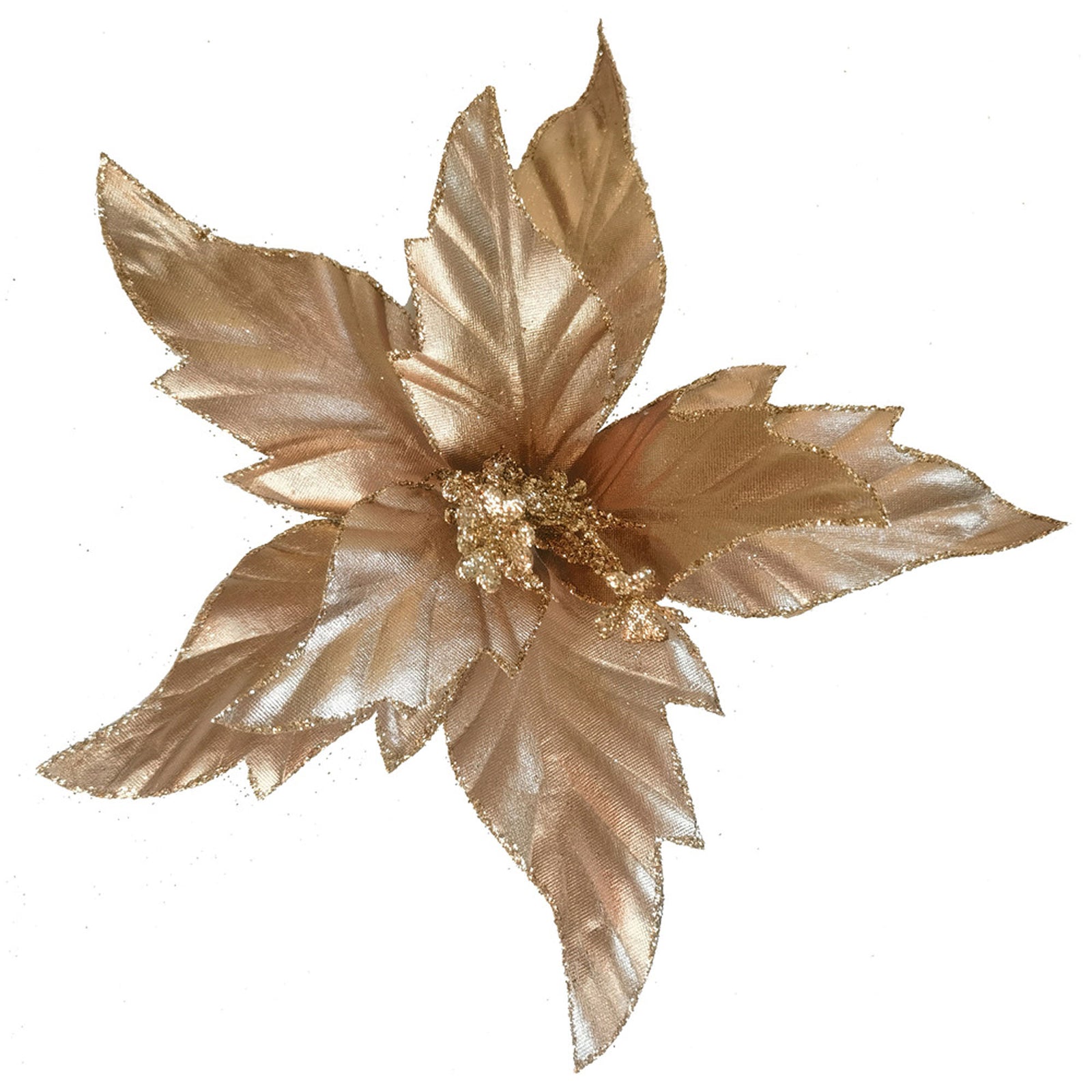Copper Metallic Poinsettia Flower Clip with Glitter Edges