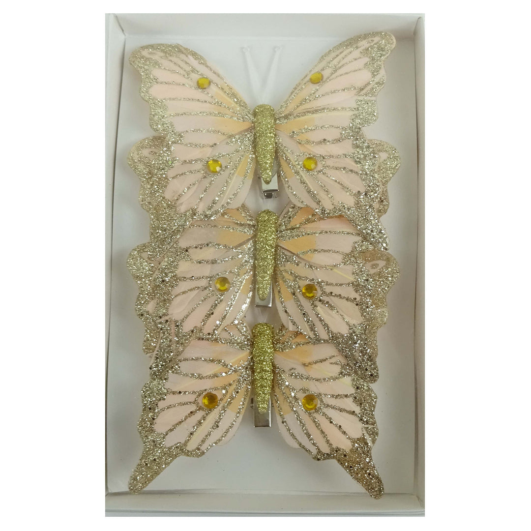 Coral Champagne with Stripe Detail Butterfly Clip - Pack of 3