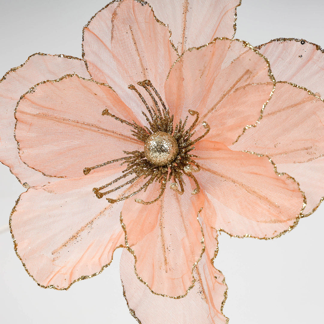 Coral Organza Poinsettia Medium Flower Stem - 50cm(L)