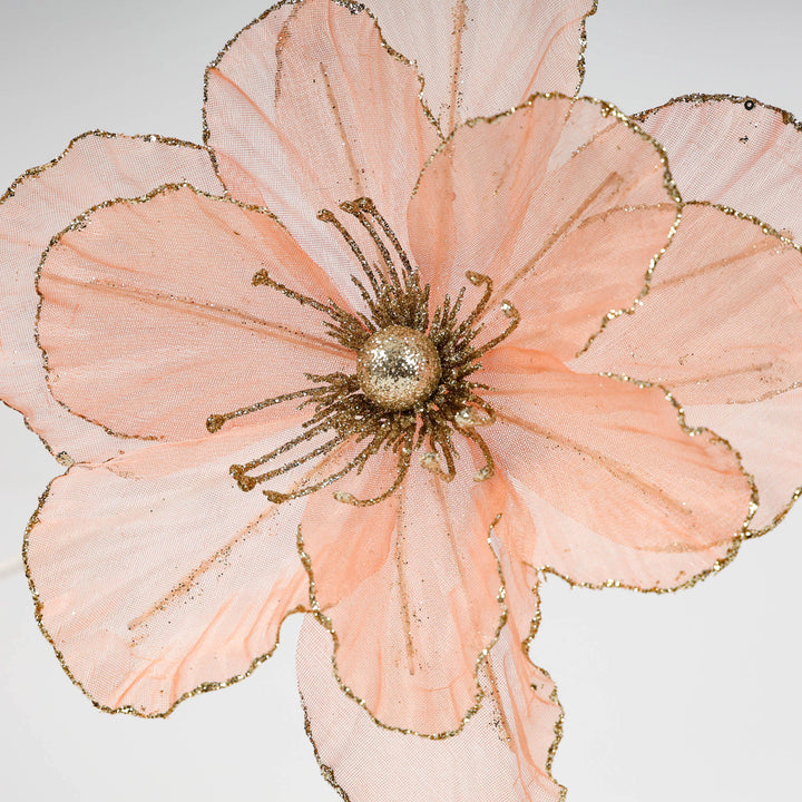 Coral Organza Poinsettia Medium Flower Stem - 50cm(L)