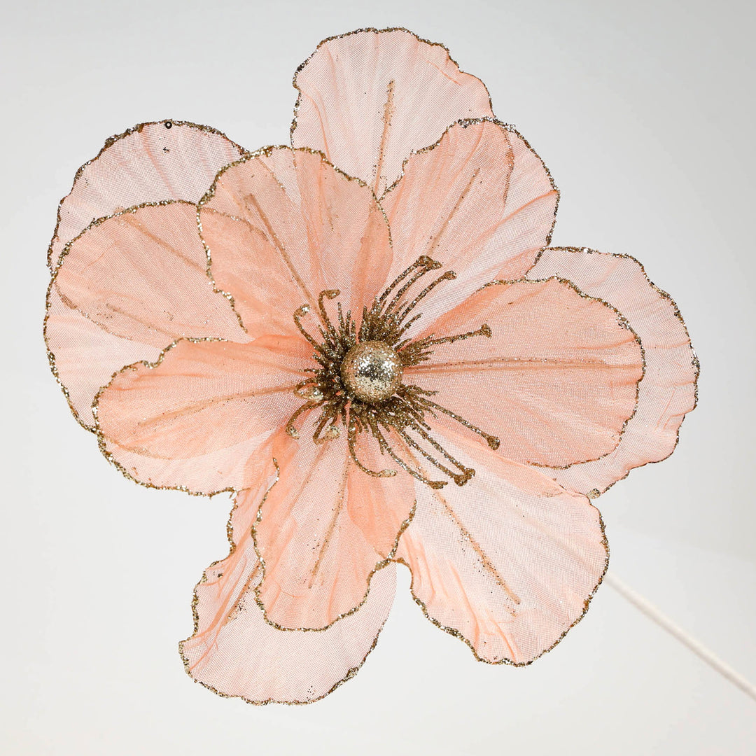 Coral Organza Poinsettia Medium Flower Stem - 50cm(L)