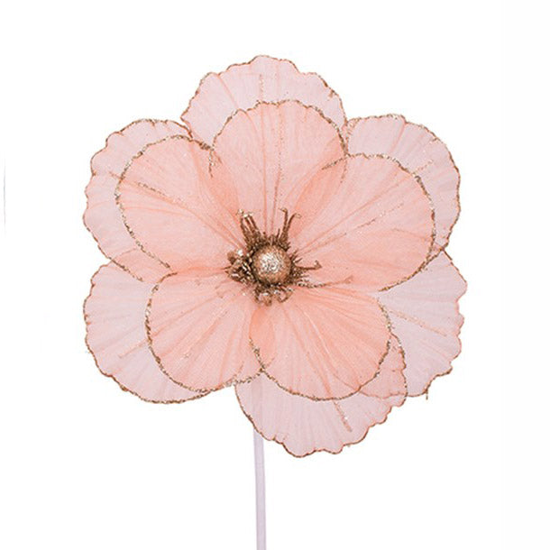 Coral Organza Poinsettia Medium Flower Stem - 50cm(L)