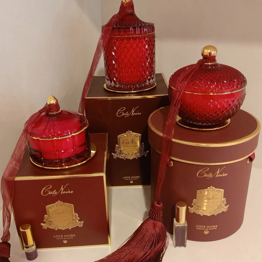 Cote Noire Art Deco Candle - Red and Gold - Rose Oud