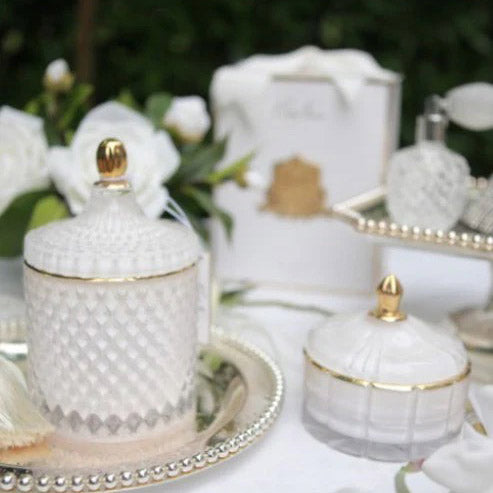 Cote Noire Art Deco Candle - White and Gold - Jasmine Flower Tea