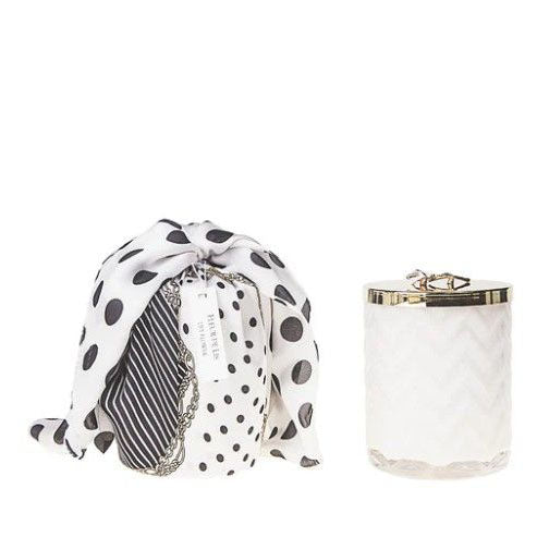 Cote Noire Lily Flower scented Herringbone Candle with Scarf - Golden Lily Brooch
