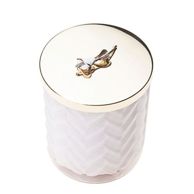 Cote Noire Lily Flower scented Herringbone Candle with Scarf - Golden Lily Brooch