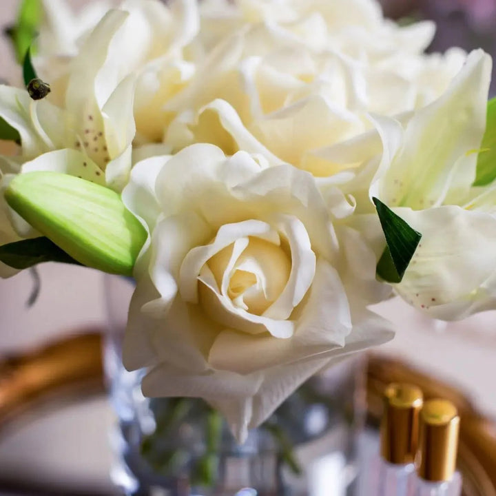 Cote Noire Luxury- Champagne Roses &amp; Lilies in a Burgundy Box