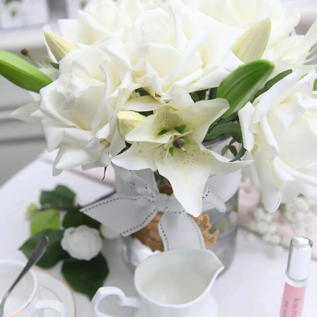 Cote Noire Luxury- Champagne Roses &amp; Lilies in a Burgundy Box