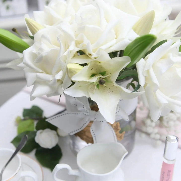 Cote Noire Luxury- Champagne Roses &amp; Lilies in a Burgundy Box