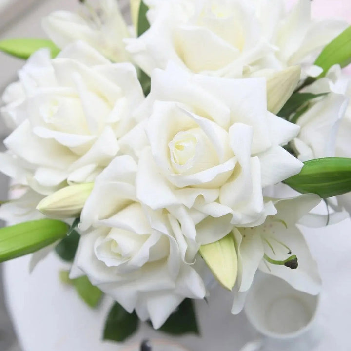 Cote Noire Luxury- Champagne Roses &amp; Lilies in a Burgundy Box